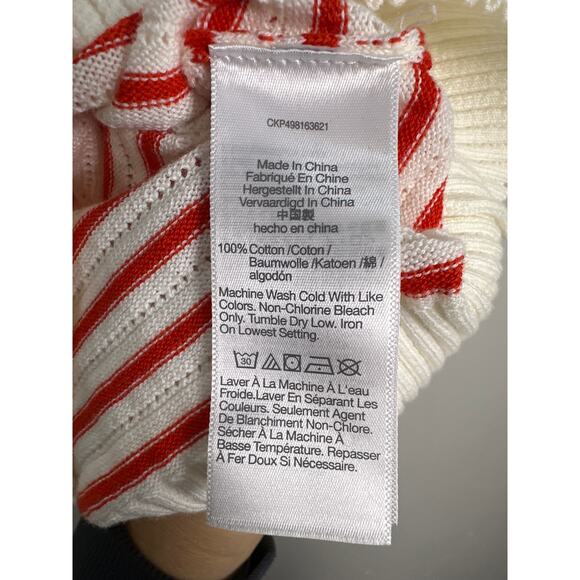 Madewell NWT Women’s Red Cream Striped Textural Stitch Cotton Sweater size XS - Picture 4 of 9